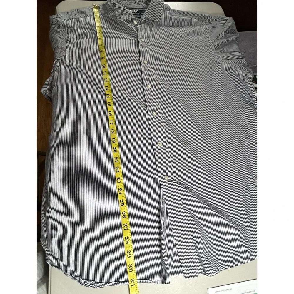 Polo Ralph Lauren‎ Button Down Long Sleeve 17 34/35 Blue Black Stripes Estate